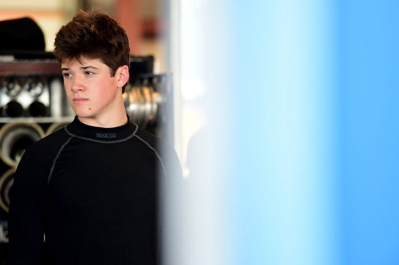 JOLIET, ILLINOIS - JUNE 27: Harrison Burton, driver of the #18 Safelite AutoGlass Toyota, stands in the garage area during practice for the NASCAR Gander Outdoors Truck Series Camping World 225 at Chicagoland Speedway on June 27, 2019 in Joliet, Illinois. (Photo by Jared C. Tilton/Getty Images) | Getty Images