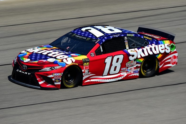 JOLIET, ILLINOIS - JUNE 29: Kyle Busch, driver of the #18 Skittles Red White & Blue Toyota, practices for the Monster Energy NASCAR Cup Series Camping World 400 at Chicagoland Speedway on June 29, 2019 in Joliet, Illinois. (Photo by Jared C. Tilton/Getty Images) | Getty Images