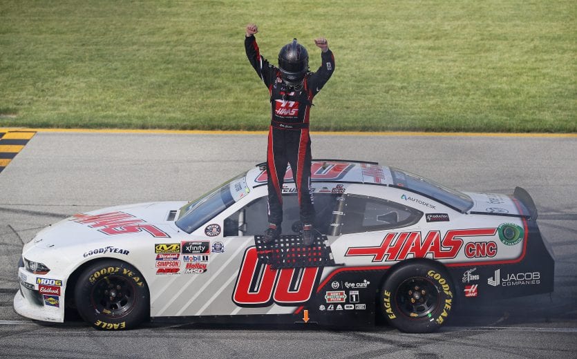 JOLIET, ILLINOIS - JUNE 29: Cole Custer, driver of the #00 Haas Automation Ford, celebrates after winning the NASCAR Xfinity Series Camping World 300 at Chicagoland Speedway on June 29, 2019 in Joliet, Illinois. (Photo by Jonathan Daniel/Getty Images) | Getty Images