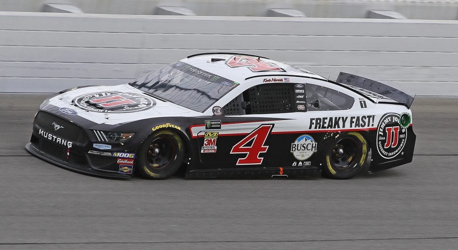 JOLIET, ILLINOIS - JUNE 30: Kevin Harvick, driver of the #4 Jimmy John's Ford, races to first place during the Monster Energy NASCAR Cup Series Camping World 400 at Chicagoland Speedway on June 30, 2019 in Joliet, Illinois. (Photo by Jonathan Daniel/Getty Images) | Getty Images