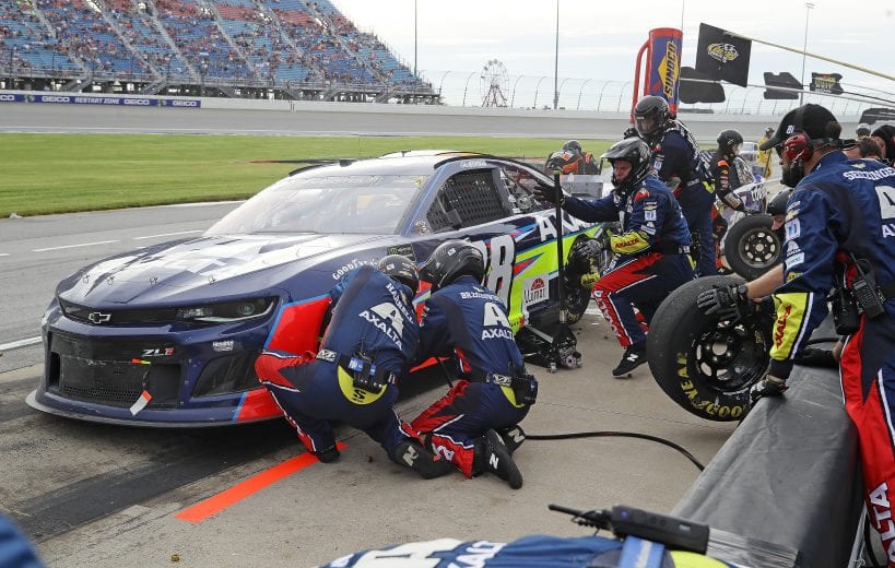 JOLIET, ILLINOIS - JUNE 30: Alex Bowman, driver of the #88 Axalta Chevrolet, complete a pit stop during the Monster Energy NASCAR Cup Series Camping World 400 at Chicagoland Speedway on June 30, 2019 in Joliet, Illinois. (Photo by Jonathan Daniel/Getty Images) | Getty Images