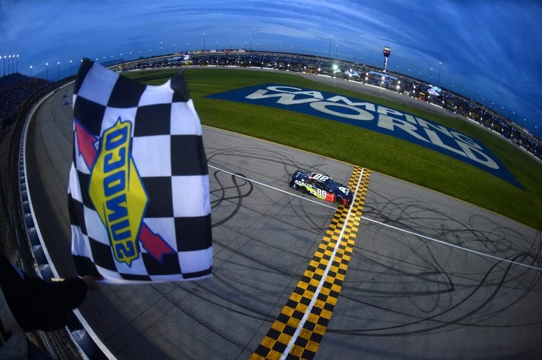 JOLIET, ILLINOIS - JUNE 30: Alex Bowman, driver of the #88 Axalta Chevrolet, crosses the finish line to win the Monster Energy NASCAR Cup Series Camping World 400 at Chicagoland Speedway on June 30, 2019 in Joliet, Illinois. (Photo by Jared C. Tilton/Getty Images) | Getty Images