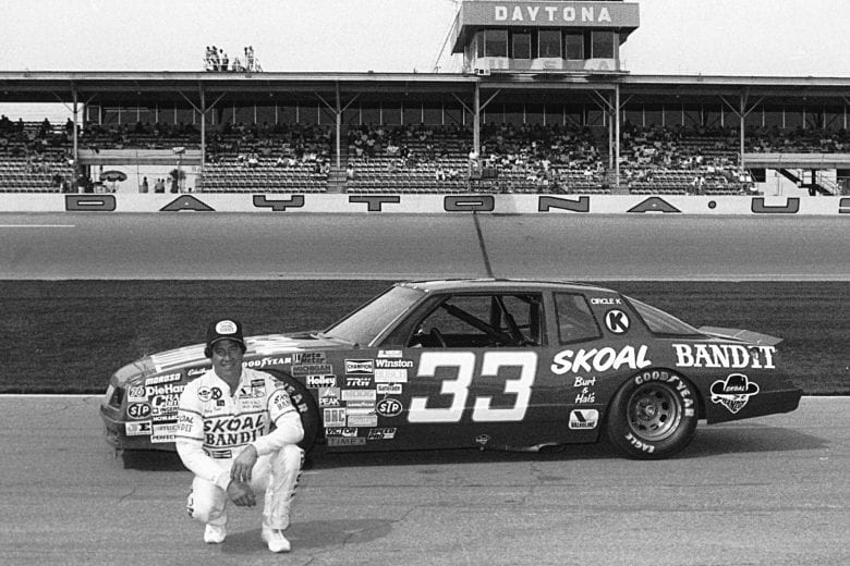 DAYTONA BEACH, FL — Late-1980s: Harry Gant with one of the Skoal Bandit cars he drove at Daytona International Speedway in the late-1980s. (Photo by ISC Images & Archives via Getty Images)