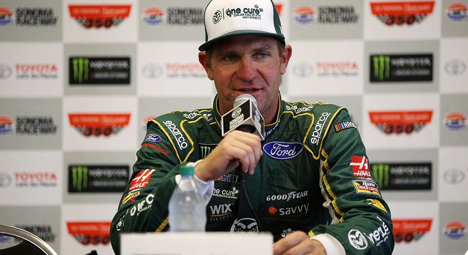 SONOMA, CA - JUNE 24: Clint Bowyer, driver of the #14 One Cure Ford, talks to the media following the Monster Energy NASCAR Cup Series Toyota/Save Mart 350 at Sonoma Raceway on June 24, 2018 in Sonoma, California. (Photo by Chris Graythen/Getty Images) | Getty Images
