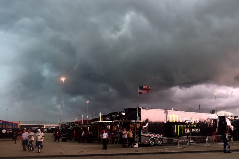JOLIET, ILLINOIS - JUNE 30: A general view of the garage area as inclement weather approaches during the Monster Energy NASCAR Cup Series Camping World 400 at Chicagoland Speedway on June 30, 2019 in Joliet, Illinois. (Photo by Jared C. Tilton/Getty Images) | Getty Images