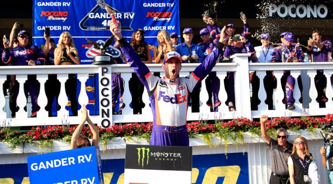 Featured Image for Denny Hamlin leads 1-2-3 Pocono finish for Joe Gibbs Racing