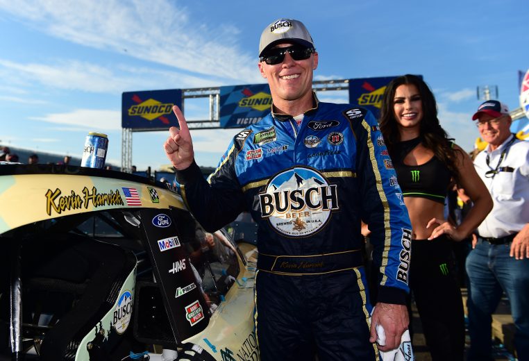LOUDON, NEW HAMPSHIRE - JULY 21: Kevin Harvick, driver of the #4 Busch Beer/National Forest Foundation Ford, poses with the winner's decal on his car in Victory Lane after winning the Monster Energy NASCAR Cup Series Foxwoods Resort Casino 301 at New Hampshire Motor Speedway on July 21, 2019 in Loudon, New Hampshire. (Photo by Jared C. Tilton/Getty Images) | Getty Images