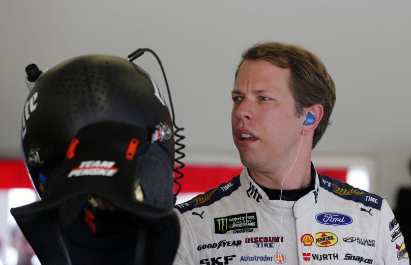 DAYTONA BEACH, FLORIDA - JULY 04: Brad Keselowski, driver of the #2 Miller Lite Ford, stands in the garage area during practice for the Monster Energy NASCAR Cup Series Coke Zero Sugar 400 at Daytona International Speedway on July 04, 2019 in Daytona Beach, Florida. (Photo by Brian Lawdermilk/Getty Images) | Getty Images