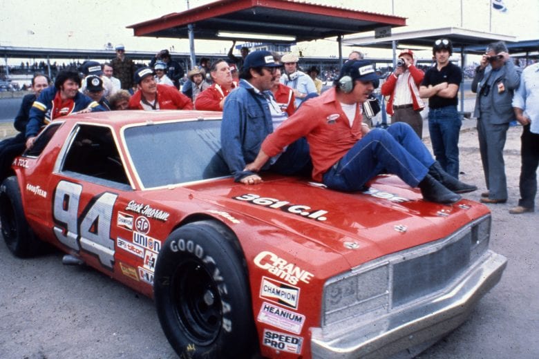 DAYTONA BEACH, FL - FEBRUARY 16, 1980: Jack Ingram heads to victory lane after driving his Ford Fairmont to victory in the NASCAR Late Model Sportsman 300 at Daytona International Speedway. (Photo by ISC Images & Archives via Getty Images)