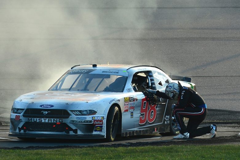 NEWTON, IA - JULY 27: Chase Briscoe, driver of the #98 Ford Performance Ford, celebrates after winning the NASCAR Xfinity Series U.S. Cellular 250 at Iowa Speedway on July 27, 2019 in Newton, Iowa. (Photo by Jeff Curry/Getty Images) | Getty Images
