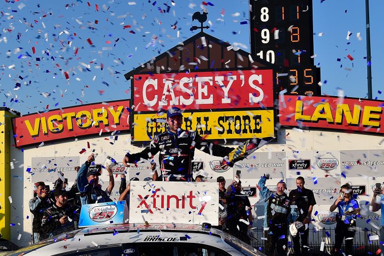 NEWTON, IA - JULY 27: Chase Briscoe, driver of the #98 Ford Performance Ford, celebrates in victory lane after winning the NASCAR Xfinity Series U.S. Cellular 250 at Iowa Speedway on July 27, 2019 in Newton, Iowa. (Photo by Jeff Curry/Getty Images) | Getty Images