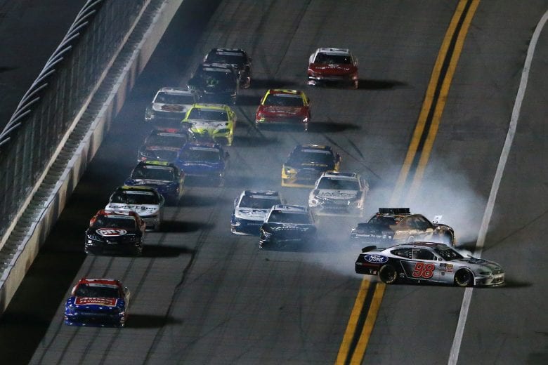 DAYTONA BEACH, FLORIDA - JULY 05: Chase Briscoe, driver of the #98 Ford Performance Ford, is involved in an on-track incident during the NASCAR Xfinity Series Circle K Firecracker 250 Powered by Coca-Cola at Daytona International Speedway on July 05, 2019 in Daytona Beach, Florida. (Photo by Sean Gardner/Getty Images) | Getty Images