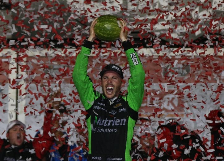 DAYTONA BEACH, FLORIDA - JULY 05: Ross Chastain, driver of the #16 Ellsworth Advisors Chevrolet, celebrates afyter winning the NASCAR Xfinity Series Circle K Firecracker 250 Powered by Coca-Cola at Daytona International Speedway on July 05, 2019 in Daytona Beach, Florida. (Photo by Matt Sullivan/Getty Images) | Getty Images
