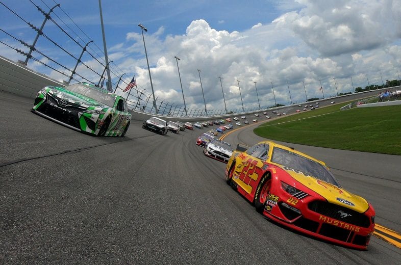 DAYTONA BEACH, FLORIDA - JULY 07: Joey Logano, driver of the #22 Shell Pennzoil Ford, leads a pace lap prior to the start of  the Monster Energy NASCAR Cup Series Coke Zero Sugar 400 at Daytona International Speedway on July 07, 2019 in Daytona Beach, Florida. (Photo by Jared C. Tilton/Getty Images) | Getty Images