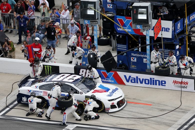 DAYTONA BEACH, FLORIDA - JULY 07: Alex Bowman, driver of the #88 Valvoline Patriotic Chevrolet, pits during the Monster Energy NASCAR Cup Series Coke Zero Sugar 400 at Daytona International Speedway on July 07, 2019 in Daytona Beach, Florida. (Photo by Brian Lawdermilk/Getty Images) | Getty Images