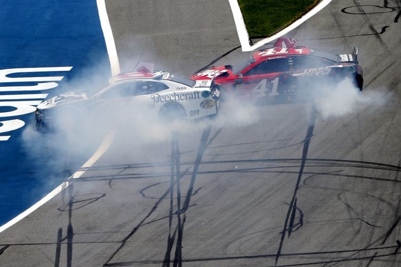 DAYTONA BEACH, FLORIDA - JULY 07: Daniel Hemric, driver of the #8 Cessna Chevrolet, and Daniel Suarez, driver of the #41 Haas Automation Ford, are involved in an on-track incident during the Monster Energy NASCAR Cup Series Coke Zero Sugar 400 at Daytona International Speedway on July 07, 2019 in Daytona Beach, Florida. (Photo by Brian Lawdermilk/Getty Images) | Getty Images