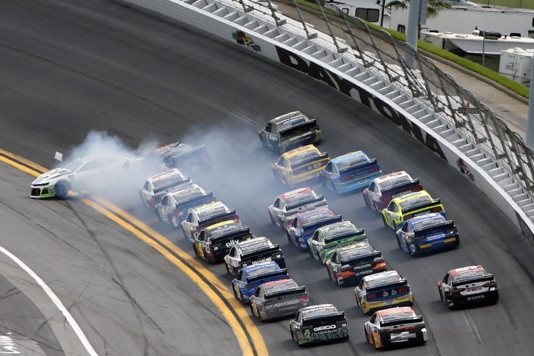 DAYTONA BEACH, FLORIDA - JULY 07: Austin Dillon, driver of the #3 American Ethanol Chevrolet, and Clint Bowyer, driver of the #14 Mobil 1/Rush Truck Centers Ford, are involved in an on-track incident during the Monster Energy NASCAR Cup Series Coke Zero Sugar 400 at Daytona International Speedway on July 07, 2019 in Daytona Beach, Florida. (Photo by Brian Lawdermilk/Getty Images) | Getty Images
