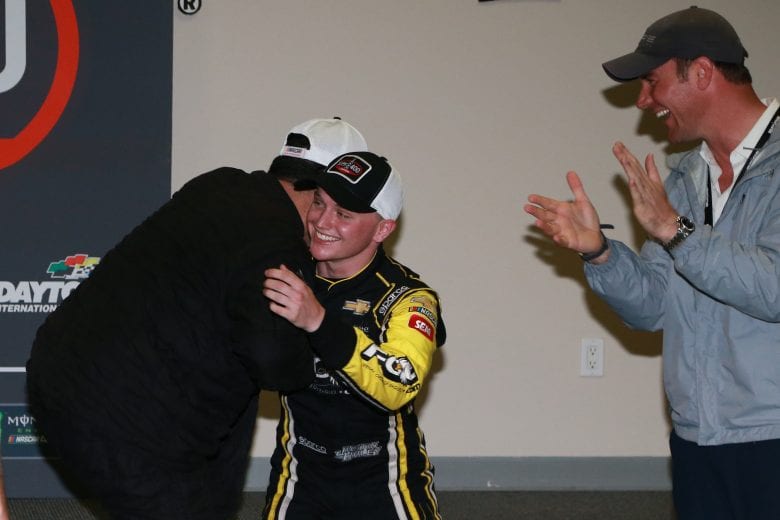 DAYTONA BEACH, FLORIDA - JULY 07: Justin Haley, driver of the #77 Fraternal Order of Eagles Chevrolet, celebrates after winning the Monster Energy NASCAR Cup Series Coke Zero Sugar 400 at Daytona International Speedway on July 07, 2019 in Daytona Beach, Florida. (Photo by Sean Gardner/Getty Images) | Getty Images