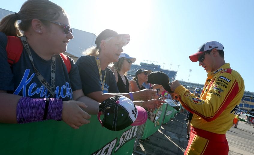 SPARTA, KENTUCKY - JULY 12: Joey Logano, driver of the #22 Shell Pennzoil ForJoey Logano, driver of the #22 Shell Pennzoil Ford,during qualifying for the Monster Energy NASCAR Cup Series Quaker State 400 Presented by Walmart at Kentucky Speedway on July 12, 2019 in Sparta, Kentucky. (Photo by Brian Lawdermilk/Getty Images) | Getty Images