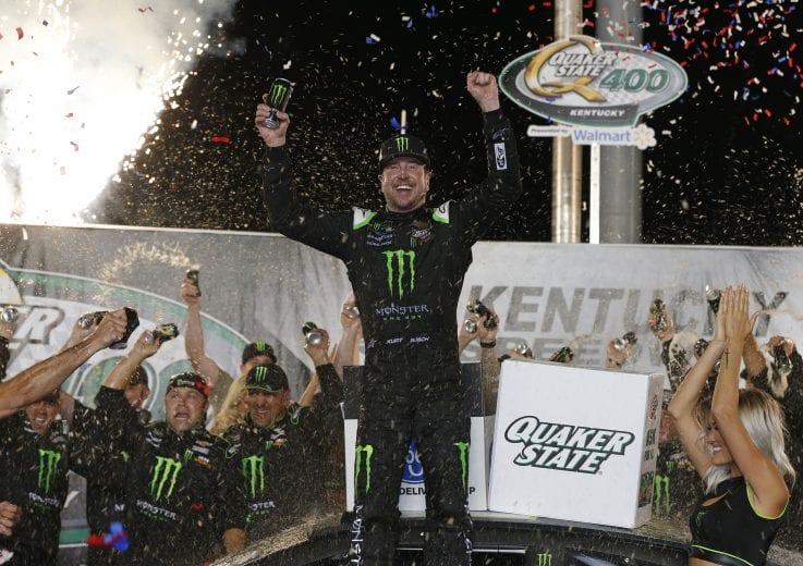 SPARTA, KENTUCKY - JULY 13: Kurt Busch, driver of the #1 Monster Energy Chevrolet, celebrates in Victory Lane after winning the Monster Energy NASCAR Cup Series Quaker State 400 Presented by Walmart at Kentucky Speedway on July 13, 2019 in Sparta, Kentucky. (Photo by Brian Lawdermilk/Getty Images) | Getty Images