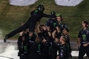 SPARTA, KENTUCKY - JULY 13: Kurt Busch, driver of the #1 Monster Energy Chevrolet, celebrates with his crew members after winning the Monster Energy NASCAR Cup Series Quaker State 400 Presented by Walmart at Kentucky Speedway on July 13, 2019 in Sparta, Kentucky. (Photo by Daniel Shirey/Getty Images)