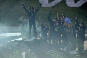 SPARTA, KENTUCKY - JULY 13: Kurt Busch, driver of the #1 Monster Energy Chevrolet, celebrates with his crew members after winning the Monster Energy NASCAR Cup Series Quaker State 400 Presented by Walmart at Kentucky Speedway on July 13, 2019 in Sparta, Kentucky. (Photo by Daniel Shirey/Getty Images)