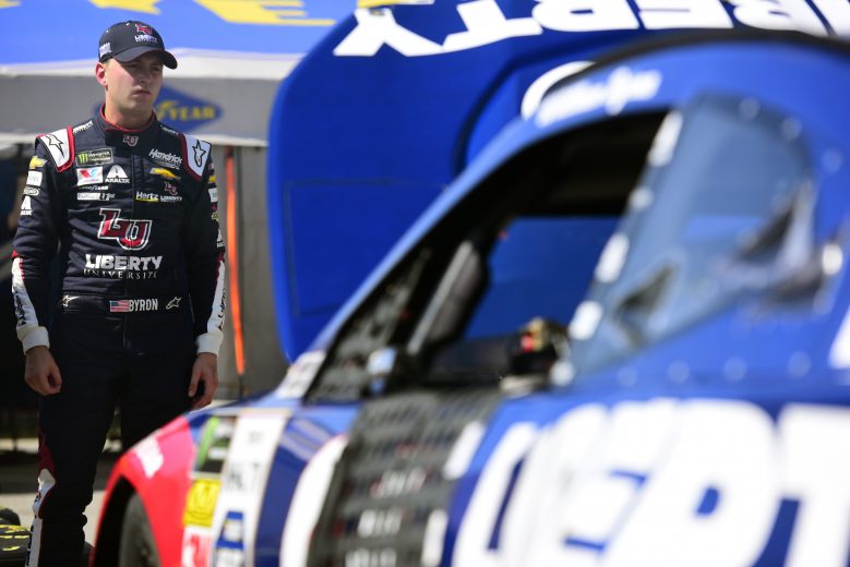 LOUDON, NEW HAMPSHIRE - JULY 20: William Byron, driver of the #24 Liberty University Chevrolet, stands in the garage area after being involved in an on-track incident during practice for the Monster Energy NASCAR Cup Series Foxwoods Resort Casino 301 at New Hampshire Motor Speedway on July 20, 2019 in Loudon, New Hampshire. (Photo by Jared C. Tilton/Getty Images) | Getty Images