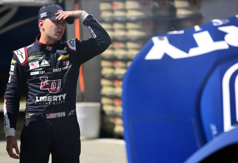 LOUDON, NEW HAMPSHIRE - JULY 20: William Byron, driver of the #24 Liberty University Chevrolet, stands in the garage area after being involved in an on-track incident during practice for the Monster Energy NASCAR Cup Series Foxwoods Resort Casino 301 at New Hampshire Motor Speedway on July 20, 2019 in Loudon, New Hampshire. (Photo by Jared C. Tilton/Getty Images) | Getty Images