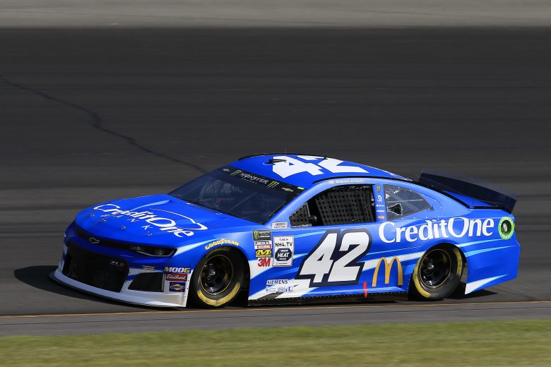 LONG POND, PENNSYLVANIA - JULY 27: Kyle Larson, driver of the #42 Credit One Bank Chevrolet, qualifies for the Monster Energy NASCAR Cup Series Gander RV 400 at Pocono Raceway on July 27, 2019 in Long Pond, Pennsylvania. (Photo by Chris Trotman/Getty Images) | Getty Images