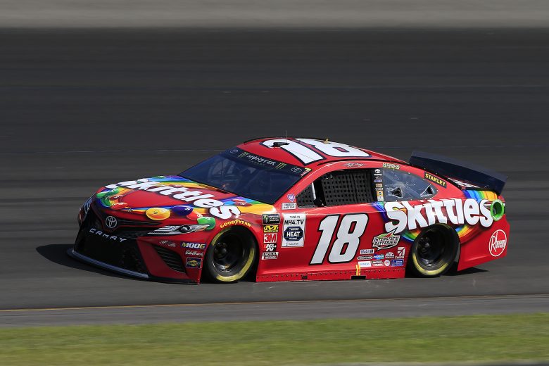 LONG POND, PENNSYLVANIA - JULY 27: Kyle Busch, driver of the #18 Skittles Toyota, qualifies for the Monster Energy NASCAR Cup Series Gander RV 400 at Pocono Raceway on July 27, 2019 in Long Pond, Pennsylvania. (Photo by Chris Trotman/Getty Images) | Getty Images
