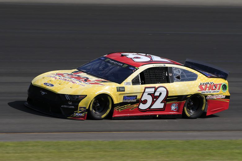 LONG POND, PENNSYLVANIA - JULY 27: Austin Theriault, driver of the #52 Trick Shot/Bangor Savings Bank Ford, qualifies for the Monster Energy NASCAR Cup Series Gander RV 400 at Pocono Raceway on July 27, 2019 in Long Pond, Pennsylvania. (Photo by Chris Trotman/Getty Images) | Getty Images