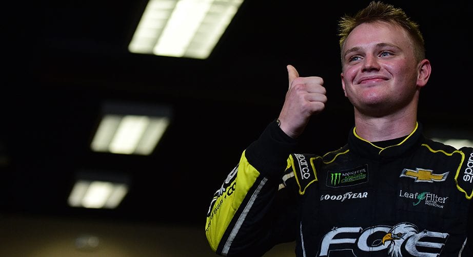 DAYTONA BEACH, FLORIDA - JULY 07: Justin Haley, driver of the #77 Fraternal Order of Eagles Chevrolet, stands in the media center during a weather delay for the Monster Energy NASCAR Cup Series Coke Zero Sugar 400 at Daytona International Speedway on July 07, 2019 in Daytona Beach, Florida. Haley was declared the winner of the Monster Energy NASCAR Cup Series Coke Zero Sugar 400. (Photo by Jared C. Tilton/Getty Images) | Getty Images
