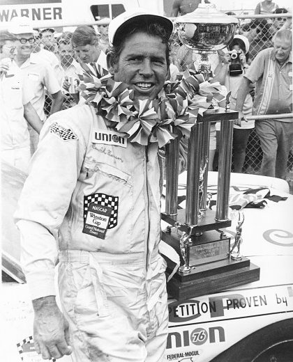 DAYTONA BEACH, FL - JULY 4, 1973:  David Pearson put the Wood Bros. '71 Mercury into victory lane in the 1973 Firecracker 400, despite Chevrolet being the favored manufacturer for the win based on recent rules changes.  (Photo by ISC Archives/CQ-Roll Call Group via Getty Images)