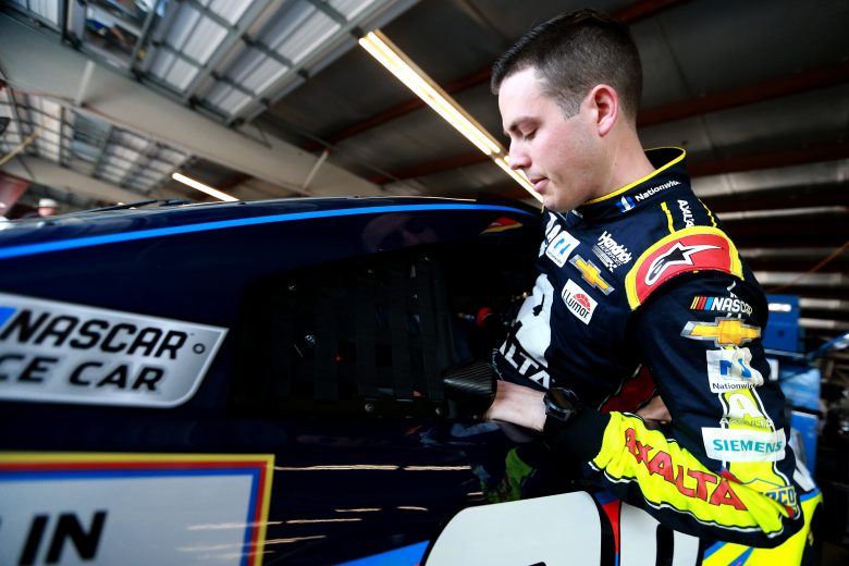 WATKINS GLEN, NEW YORK - AUGUST 03: Alex Bowman, driver of the #88 Axalta Chevrolet, climbs into his car during practice for the Monster Energy NASCAR Cup Series Go Bowling at The Glen at Watkins Glen International on August 03, 2019 in Watkins Glen, New York. (Photo by Sean Gardner/Getty Images) | Getty Images
