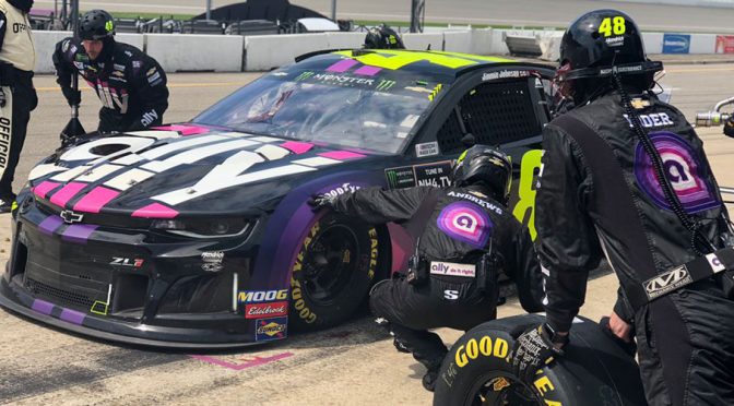 Featured image for Jimmie Johnson hampered by early brush with wall at Michigan