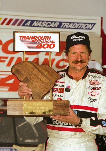 DARLINGTON, SC - MARCH 27, 1994:  Dale Earnhardt won the 1994 TranSouth 400 at Darlington by 7.4 seconds over Mark Martin.  (Photo by ISC Archives/CQ-Roll Call Group via Getty Images)