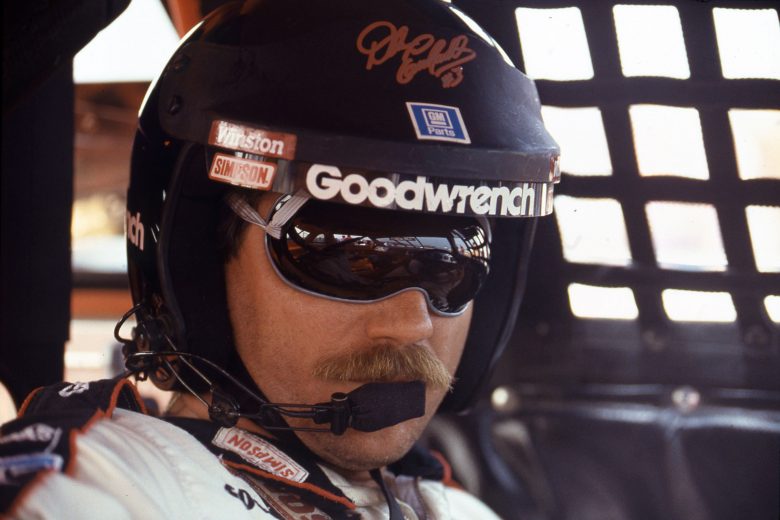 1990: Dale Earnhardt prepares for the start of a NASCAR Cup race. Earnhardt scored nine wins during the season, finished in the top 10 an incredible 23 times in 29 races and finished fourth in Cup points. (Photo by ISC Images & Archives via Getty Images)