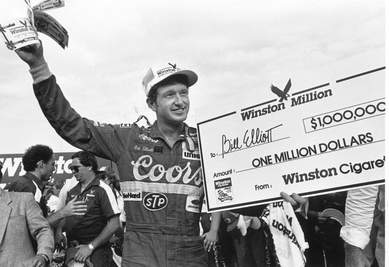 DARLINGTON, SC - SEPTEMBER 1, 1985: Bill Elliott became ?Million Dollar Bill? after winning the 1985 Southern 500, NASCAR?s biggest paycheck at that time. (Photo by ISC Archives/CQ-Roll Call Group via Getty Images)