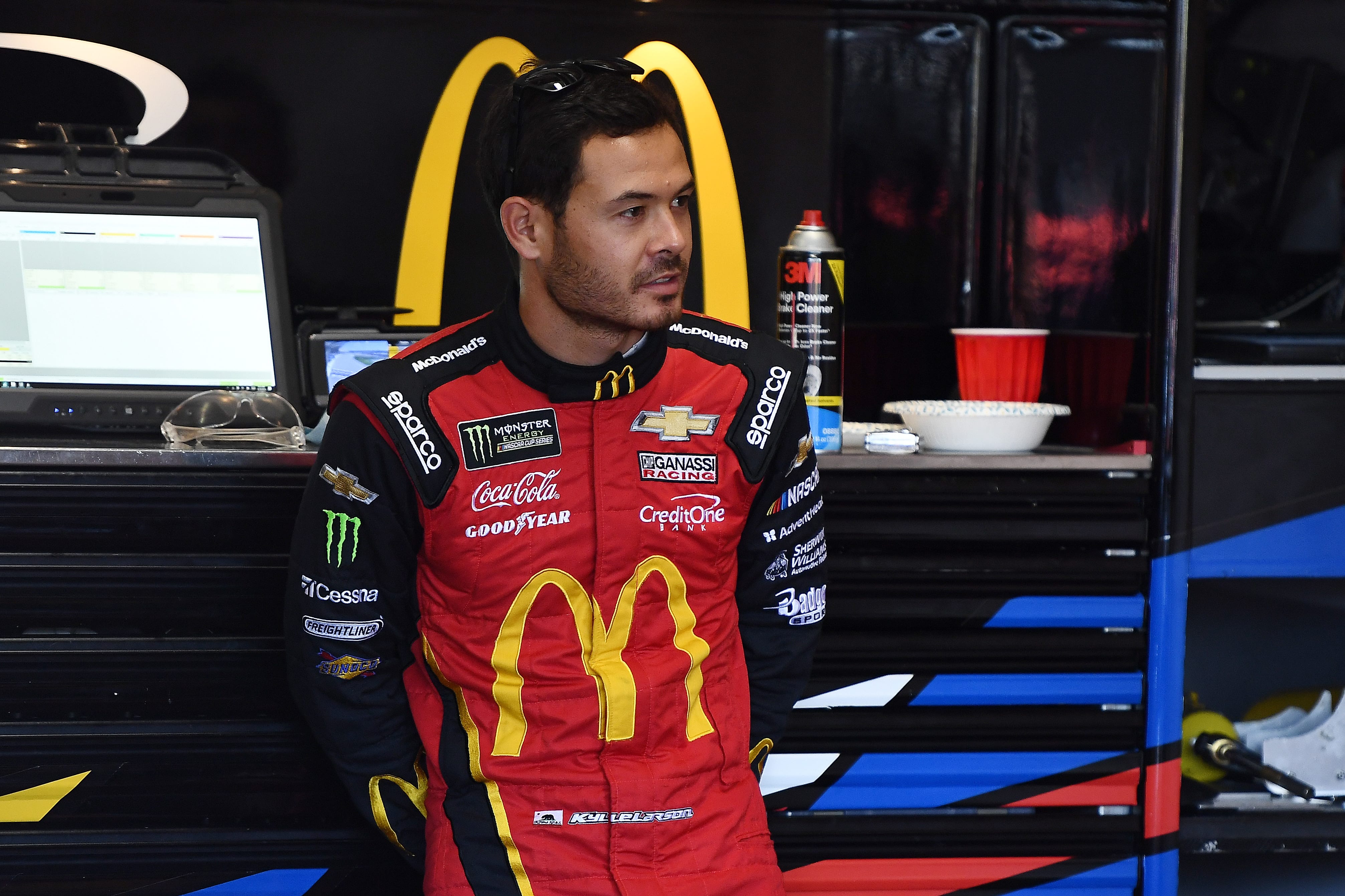 BROOKLYN, MICHIGAN - AUGUST 10: Kyle Larson, driver of the #42 McDonald's Chevrolet, stands by his car during practice for the Monster Energy NASCAR Cup Series Consumers Energy 400 at Michigan International Speedway on August 10, 2019 in Brooklyn, Michigan. (Photo by Stacy Revere/Getty Images) | Getty Images