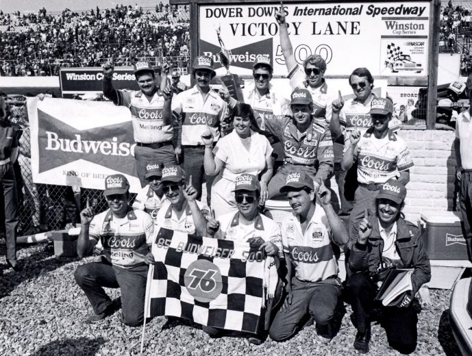 DOVER, DE - MAY 19:  Bill Elliott celebrates in Victory Lane with his family and crew after winning the Budweiser 500.  Elliott would take home $44,500 for the race.  (Photo by Racing Photo Archives/Getty Images)