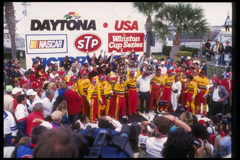17 Feb 1991: Ernie Irvan and his crew celebrates after winning the NASCAR Daytona 500 at Daytona International Speedway in Daytona Beach, Florida.