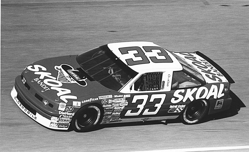 TALLADEGA, AL - MAY 6, 1991: Good fuel mileage helped Harry Gant win the Winston 500 at Talladega in 1991. There was a 20-car crash on the 71st lap, and only Kyle Petty injured with a broken leg. Rain delayed the race until Monday. (Photo by ISC Archives/CQ-Roll Call Group via Getty Images)