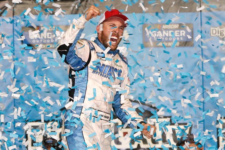 KANSAS CITY, KS - MAY 10: Ross Chastain, driver of the #45 TruNorth/Paul Jr. Designs Chevrolet, celebrates in victory lane after winning the NASCAR Gander Outdoors Truck Series Digital Ally 250 at Kansas Speedway on May 10, 2019 in Kansas City, Kansas. (Photo by Brian Lawdermilk/Getty Images) | Getty Images