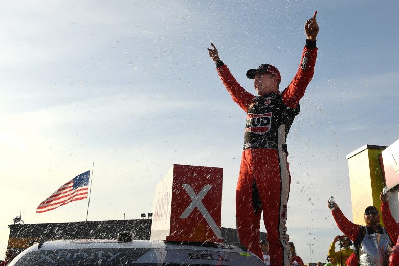 NEWTON, IOWA - JUNE 16: Christopher Bell, driver of the #20 Ruud Toyota, celebrates in Victory Lane after winning the NASCAR Xfinity Series CircuitCity.com 250 Presented by Tamron at Iowa Speedway on June 16, 2019 in Newton, Iowa. (Photo by Stacy Revere/Getty Images) | Getty Images