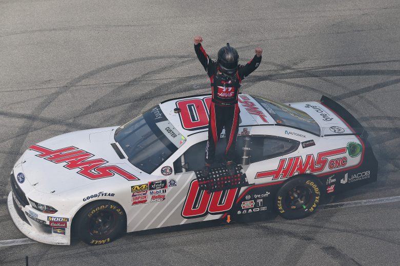 JOLIET, ILLINOIS - JUNE 29: Cole Custer, driver of the #00 Haas Automation Ford, celebrates after winning the NASCAR Xfinity Series Camping World 300 at Chicagoland Speedway on June 29, 2019 in Joliet, Illinois. (Photo by Matt Sullivan/Getty Images) | Getty Images