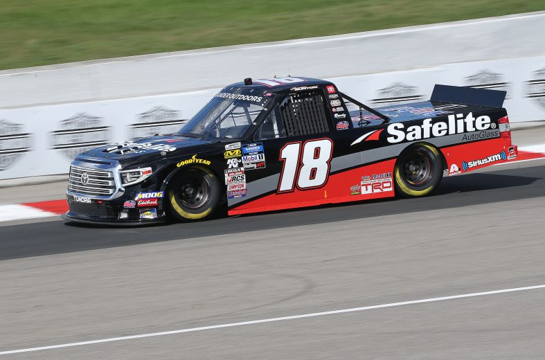 BOWMANVILLE,ON - AUGUST 24:  Harrison Burton #18 driving the Safelite AutoGlass Toyota practices during the Chevrolet Silverado 250 Gander Nascar Outdoor Truck Series event at Canadian Tire Motorsport Park on August 24, 2019 in Bowmanville, Ontario, Canada. (Photo by Claus Andersen/Getty Images) | Getty Images