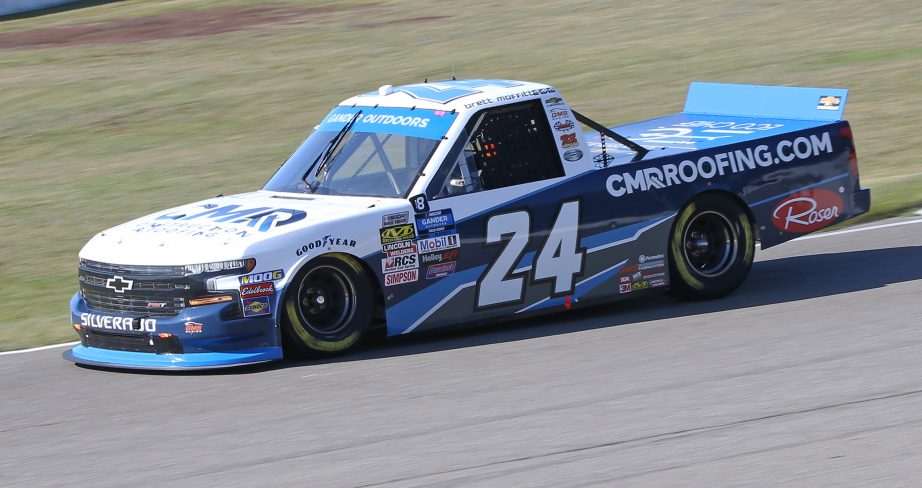 BOWMANVILLE, ON - AUGUST 25:  Brett Moffitt #24 driving the CMR Construction & Roofing Chevrolet qualifies on the pole for the Chevrolet Silverado 250 Gander Nascar Outdoor Truck Series event at Canadian Tire Motorsport Park on August 25, 2019 in Bowmanville, Ontario, Canada. (Photo by Claus Andersen/Getty Images) | Getty Images