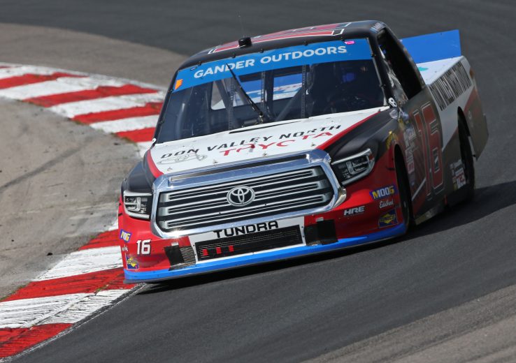 BOWMANVILLE, ON - AUGUST 25:  Austin Hill #16 driving the Don Valley North Toyota races during the Chevrolet Silverado 250 Gander Nascar Outdoor Truck Series event at Canadian Tire Motorsport Park on August 25, 2019 in Bowmanville, Ontario, Canada. (Photo by Claus Andersen/Getty Images) | Getty Images