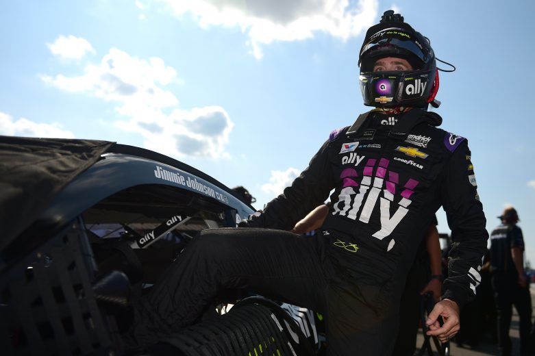 LONG POND, PENNSYLVANIA - JULY 27: Jimmie Johnson, driver of the #48 Ally Chevrolet, climbs into his car during qualifying for the Monster Energy NASCAR Cup Series Gander RV 400 at Pocono Raceway on July 27, 2019 in Long Pond, Pennsylvania. (Photo by Jared C. Tilton/Getty Images) | Getty Images