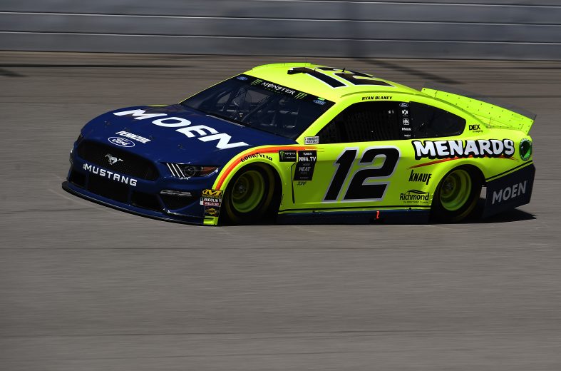 BROOKLYN, MICHIGAN - AUGUST 09: Ryan Blaney, driver of the #12 Menards/Moen ForRyan Blaney, driver of the #12 Menards/Moen Ford, 2drives during practice for the Monster Energy NASCAR Cup Series Consumers Energy 400 at Michigan International Speedway on August 09, 2019 in Brooklyn, Michigan. (Photo by Stacy Revere/Getty Images) | Getty Images